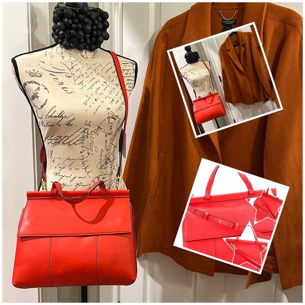 TORY BURCH Block T Leather Top Handle Crossbody Bag in Red, EUC - Picture 15 of 16